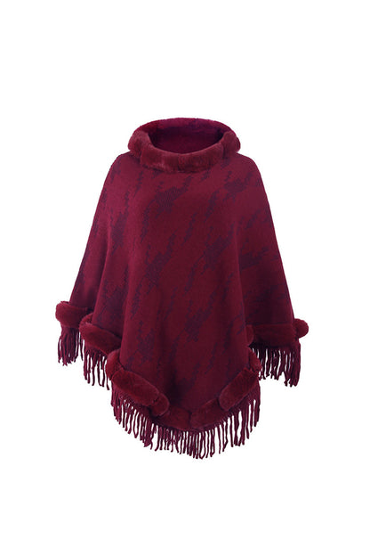 Creamtopmall Furry Collar Tassel Cloak Shawl