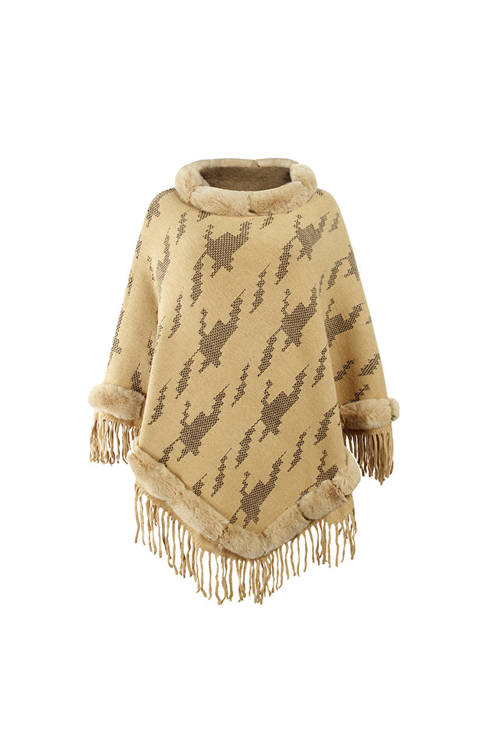 Creamtopmall Furry Collar Tassel Cloak Shawl