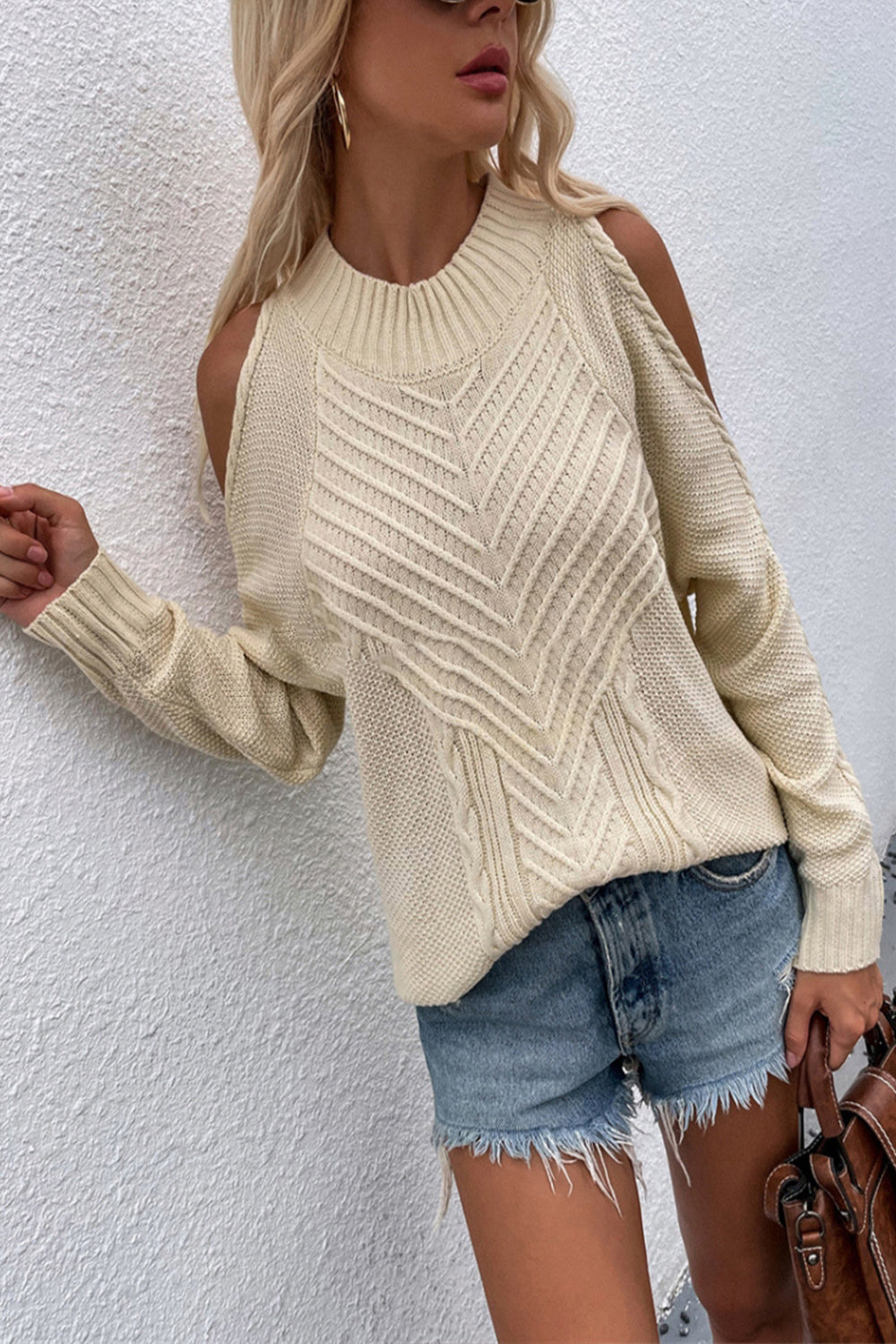 Creamtopmall Solid Color Knitted Round Neck Twisted Sweater