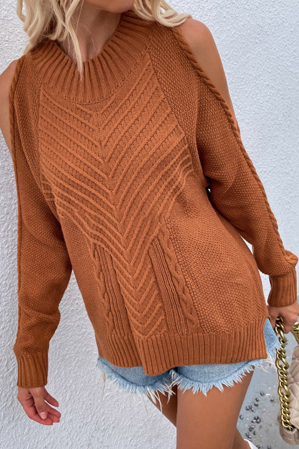 Creamtopmall Solid Color Knitted Round Neck Twisted Sweater