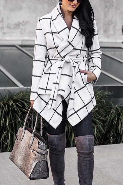 Creamtopmall Tweed Belt Plaid Coat