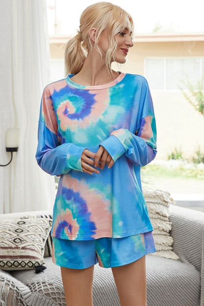 creamtopmall Long-Sleeved Shorts Tie-Dye Pajamas