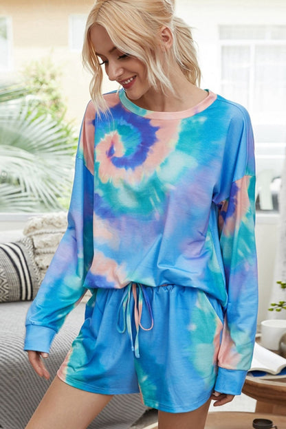 creamtopmall Long-Sleeved Shorts Tie-Dye Pajamas