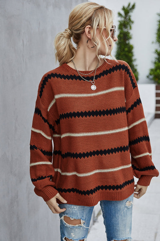 Creamtopmall Striped Contrast Long-sleeved Sweater