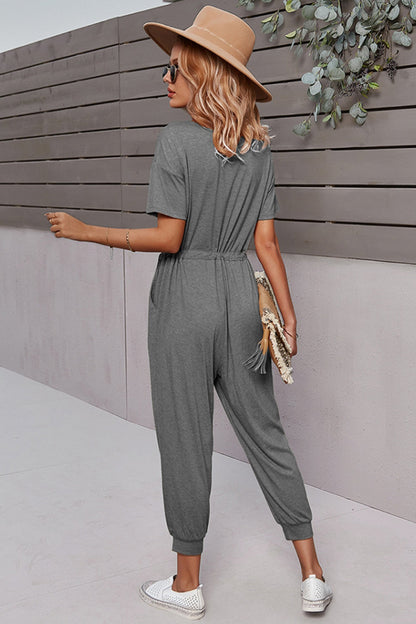 creamtopmall Solid Color V-Neck Jumpsuit