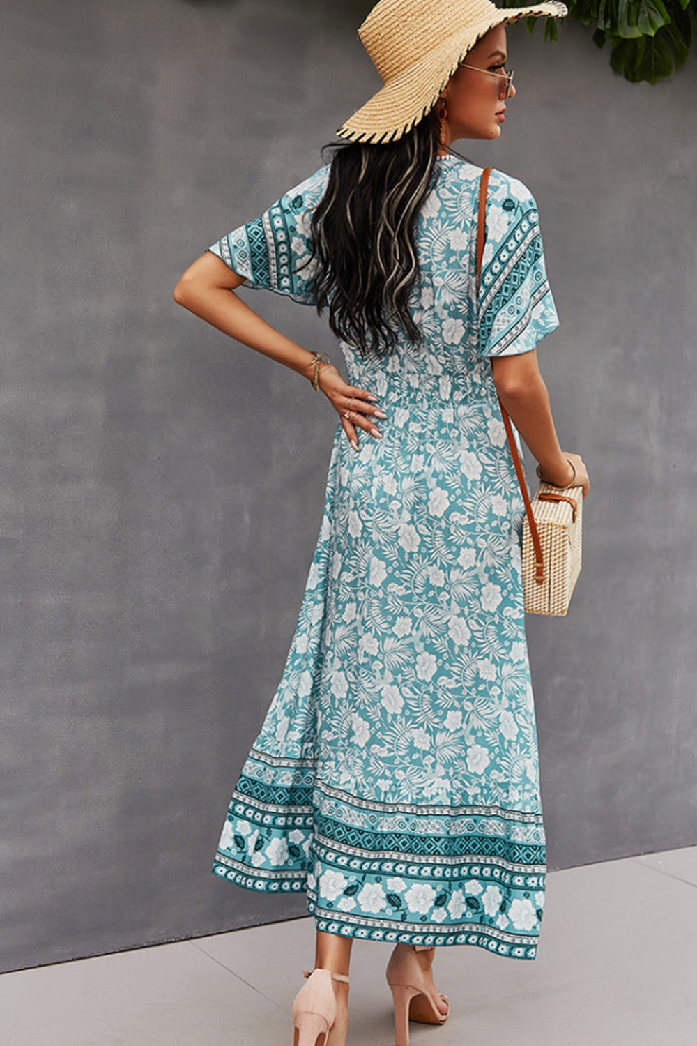 Creamtopmall V-Neck Tie Bohemian Dress