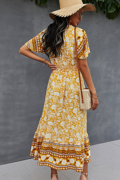 Creamtopmall V-Neck Tie Bohemian Dress