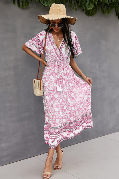 Creamtopmall V-Neck Tie Bohemian Dress