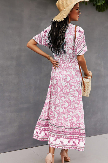 Creamtopmall V-Neck Tie Bohemian Dress