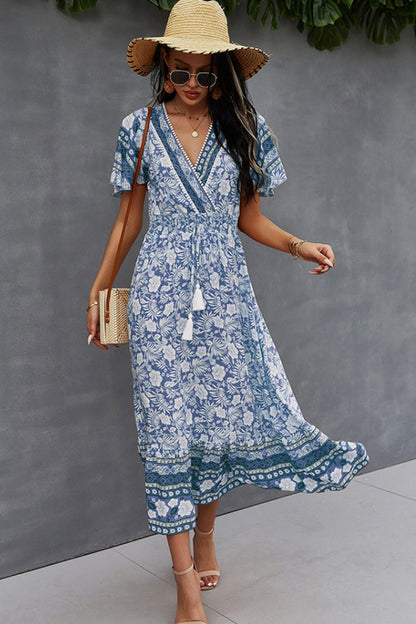 Creamtopmall V-Neck Tie Bohemian Dress