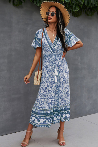 Creamtopmall V-Neck Tie Bohemian Dress