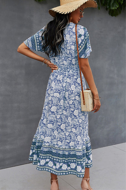 Creamtopmall V-Neck Tie Bohemian Dress