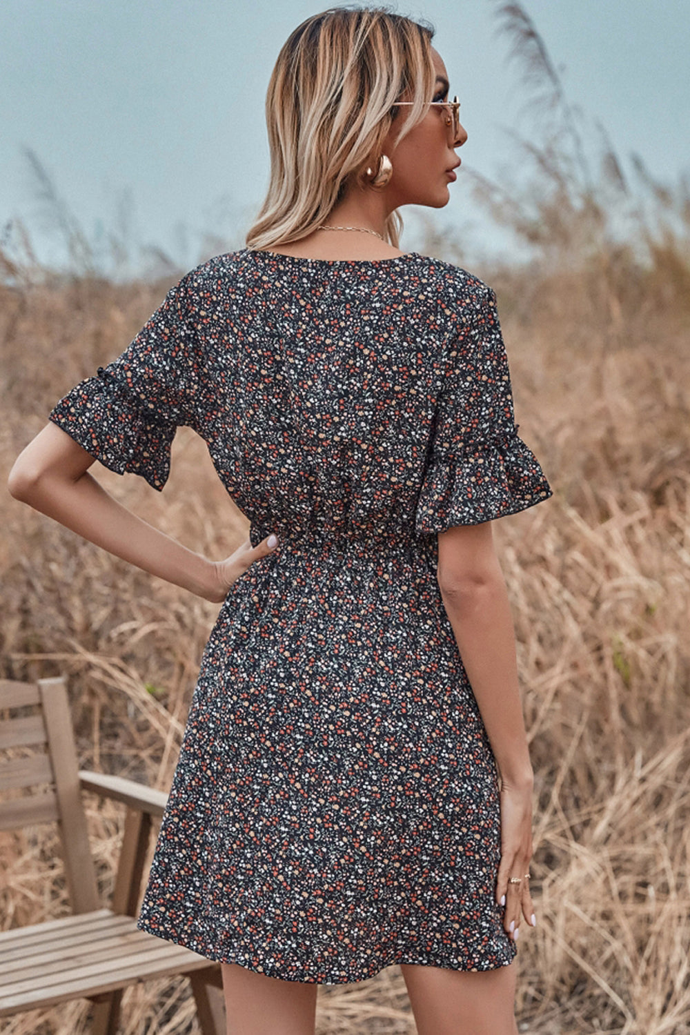 Creamtopmall Loose V-neck Floral Dress