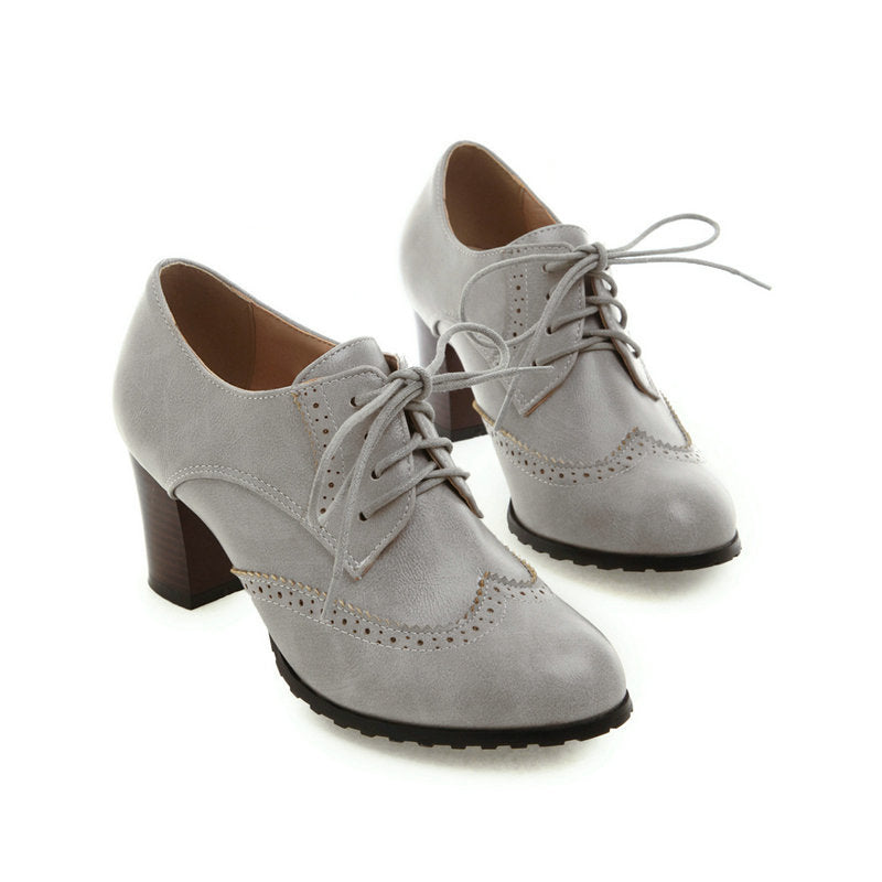 Creamtopmall High-heeled lace-up brogues