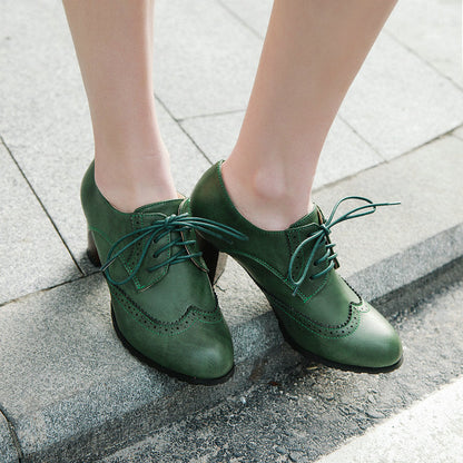 Creamtopmall High-heeled lace-up brogues