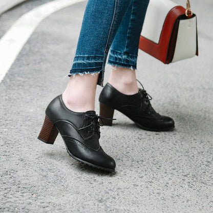 Creamtopmall High-heeled lace-up brogues