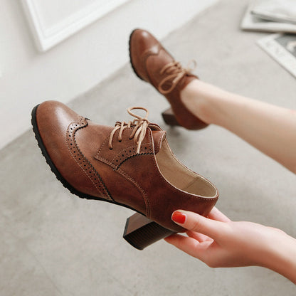 Creamtopmall High-heeled lace-up brogues