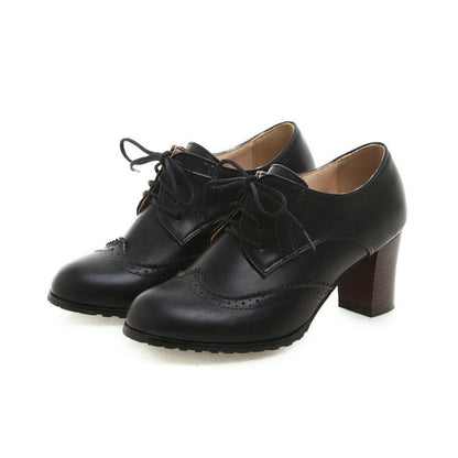 Creamtopmall High-heeled lace-up brogues