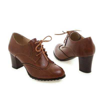 Creamtopmall High-heeled lace-up brogues