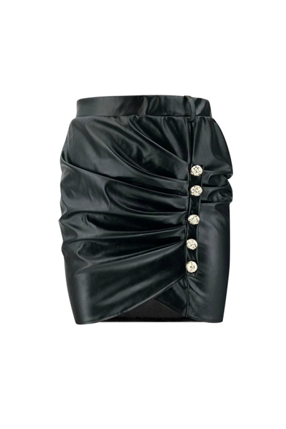 Creamtopmall Pleated Cross Cut Leather Skirt