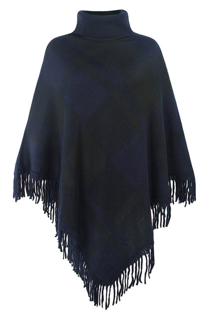 Creamtopmall Plain High Neck Tassel Cloak Shawl