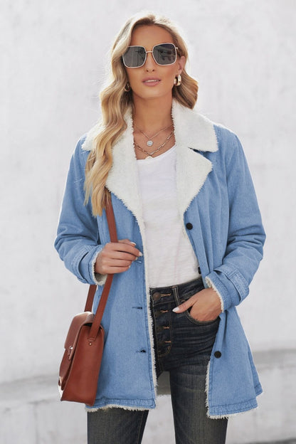 Creamtopmall Solid Color Long-Sleeved Denim Jacket