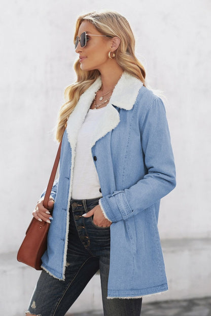 Creamtopmall Solid Color Long-Sleeved Denim Jacket