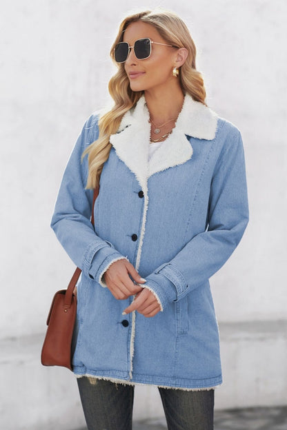 Creamtopmall Solid Color Long-Sleeved Denim Jacket