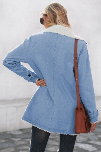 Creamtopmall Solid Color Long-Sleeved Denim Jacket