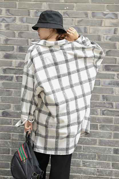 Creamtopmall Lapel Thickening Brushed Plaid Flannel Cardigan