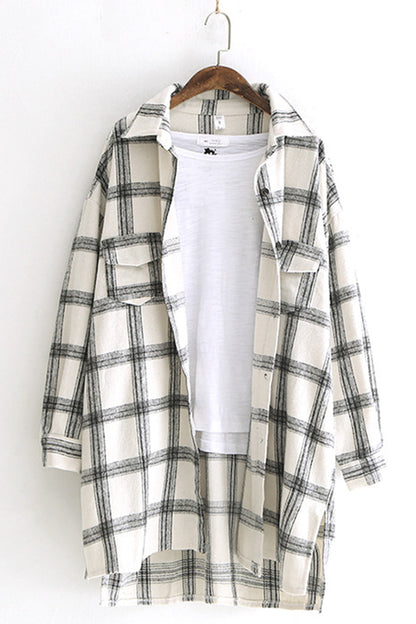 Creamtopmall Lapel Thickening Brushed Plaid Flannel Cardigan