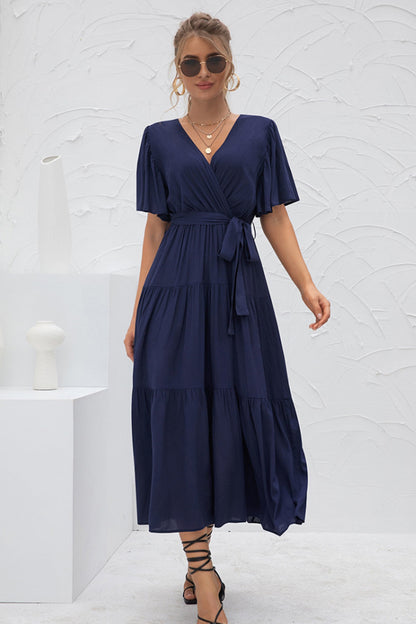 Creamtopmall V-Neck Patchwork Long Dress