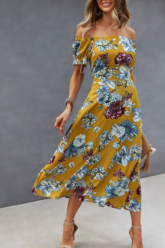 Creamtopmall Off-Shoulder Print Big Swing Dress