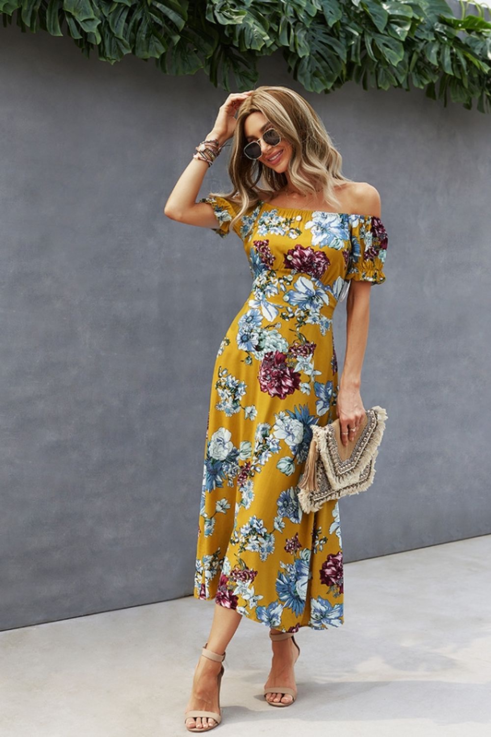 Creamtopmall Off-Shoulder Print Big Swing Dress