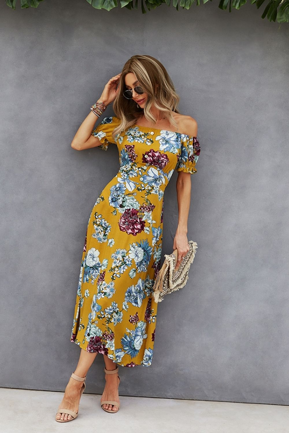 Creamtopmall Off-Shoulder Print Big Swing Dress