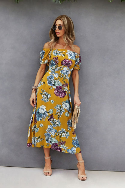 Creamtopmall Off-Shoulder Print Big Swing Dress