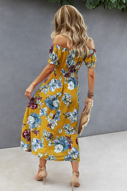 Creamtopmall Off-Shoulder Print Big Swing Dress