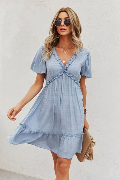 Creamtopmall Short Sleeve Solid Color Dress