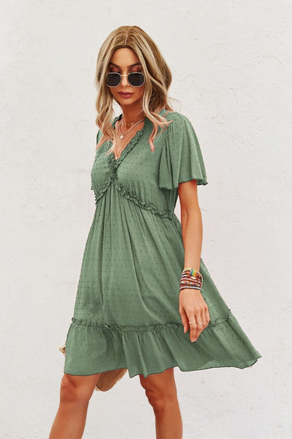 Creamtopmall Short Sleeve Solid Color Dress