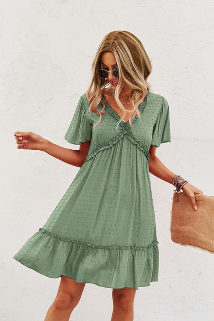 Creamtopmall Short Sleeve Solid Color Dress