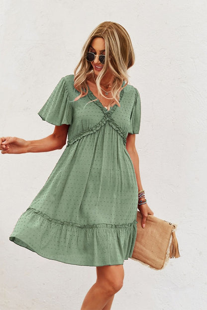 Creamtopmall Short Sleeve Solid Color Dress