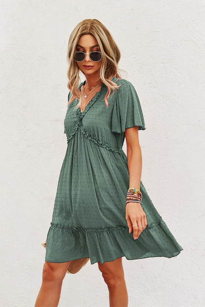 Creamtopmall Short Sleeve Solid Color Dress