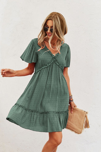 Creamtopmall Short Sleeve Solid Color Dress