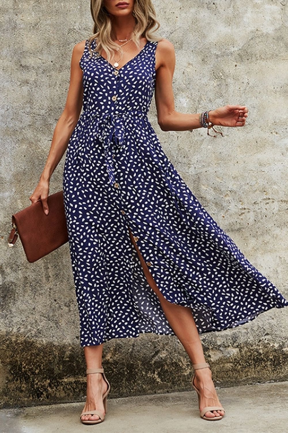 Creamtopmall Polka Dot Sling Maxi Dress