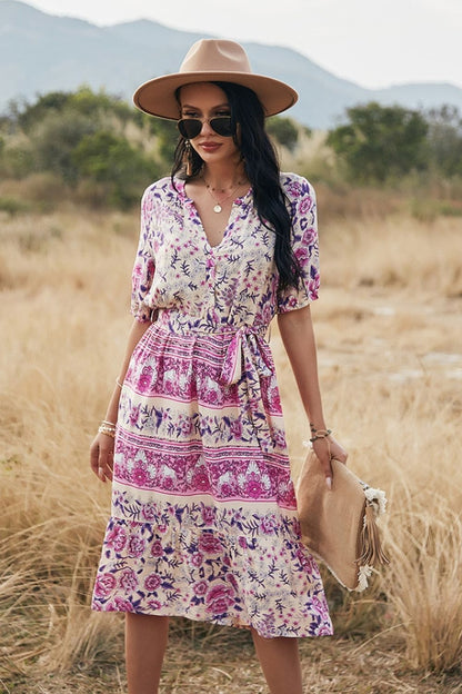 Creamtopmall Bohemian V-Neck A-Line Dress