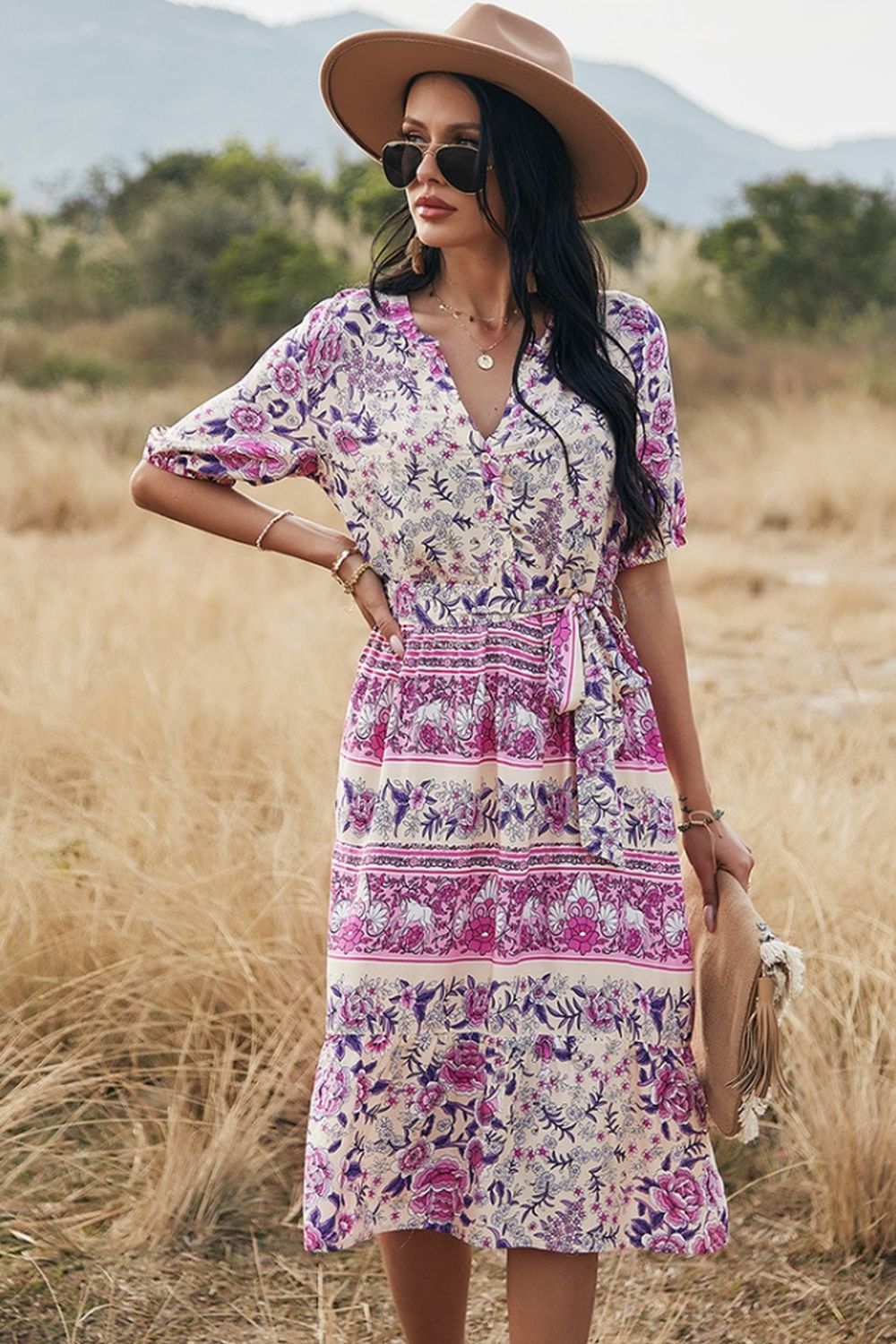 Creamtopmall Bohemian V-Neck A-Line Dress