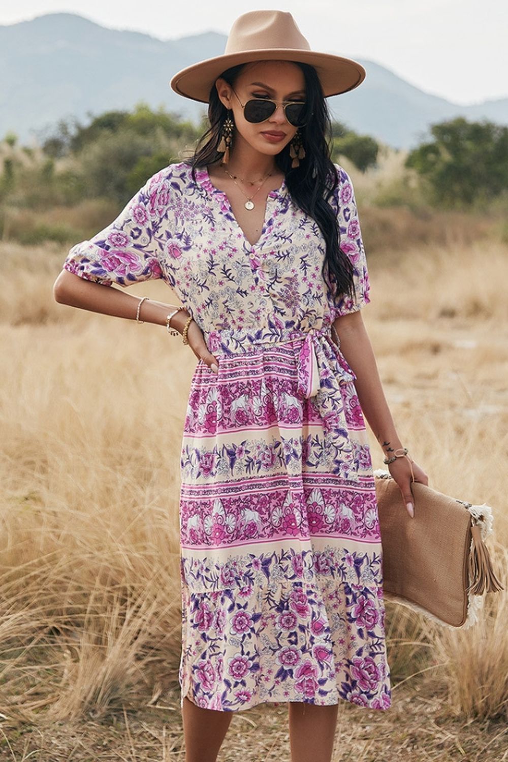 Creamtopmall Bohemian V-Neck A-Line Dress