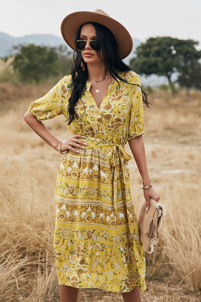 Creamtopmall Bohemian V-Neck A-Line Dress