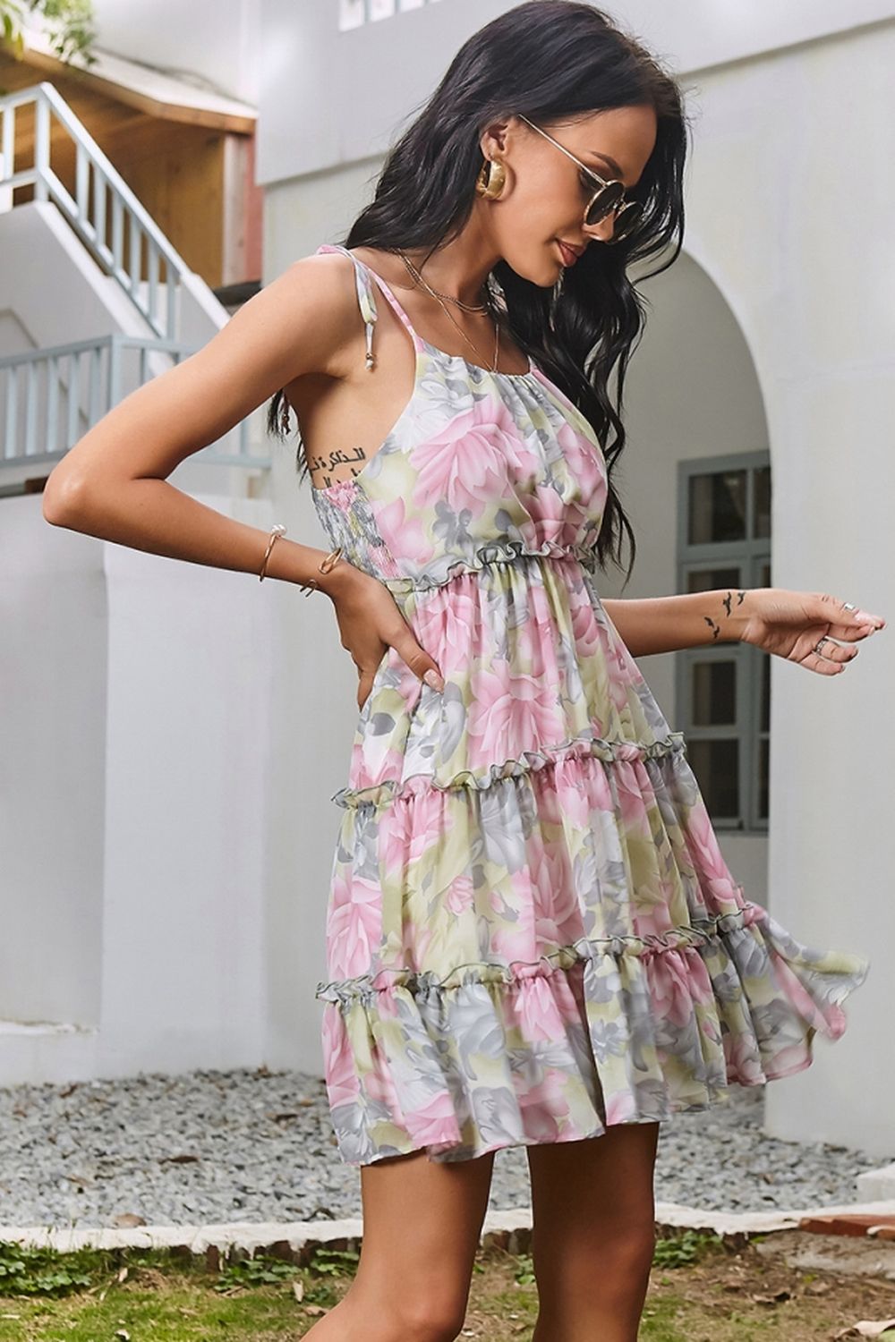 Creamtopmall Printed Strappy Bohemian Patchwork Dress