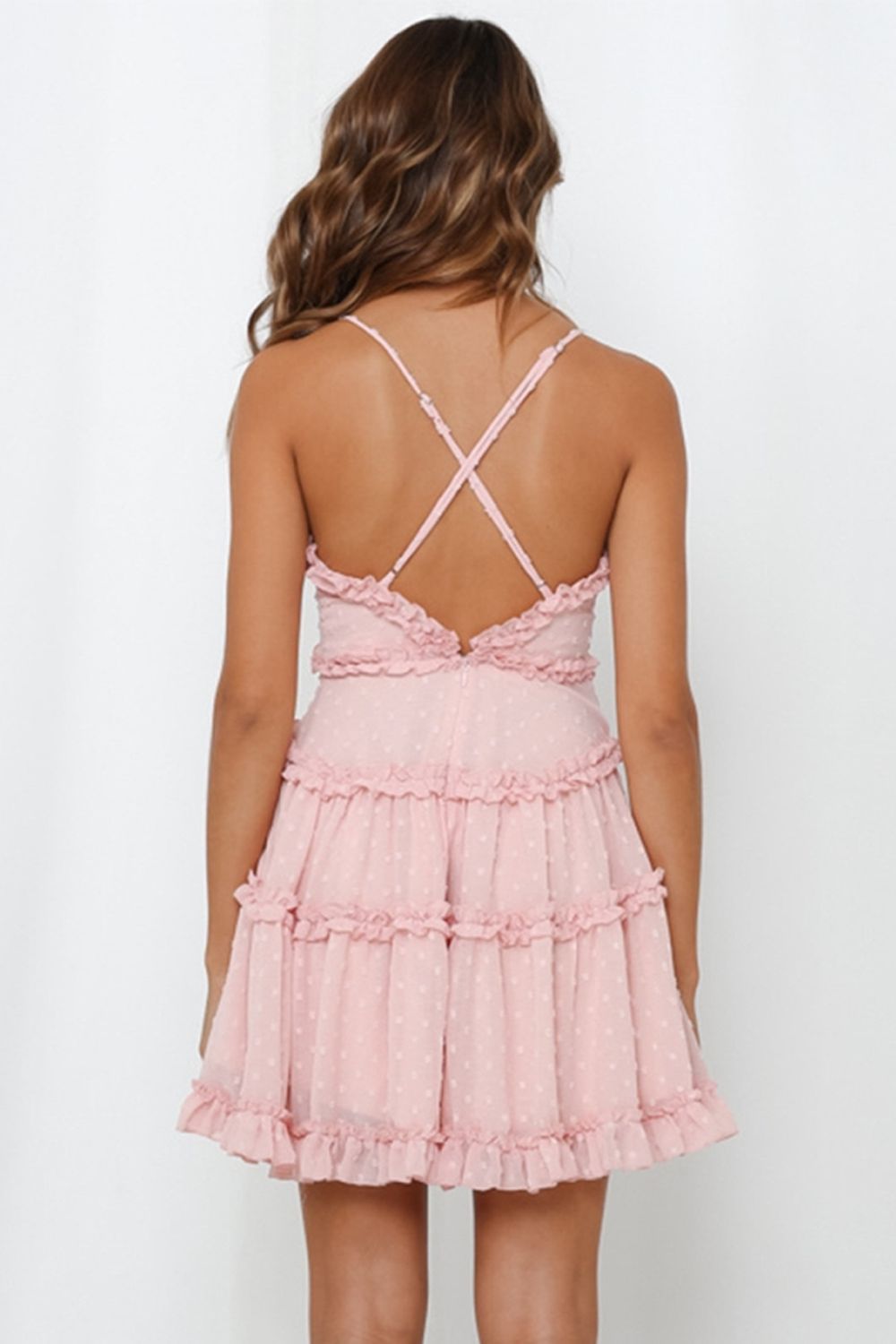 Creamtopmall Cross Back Straps Ruffle Dress